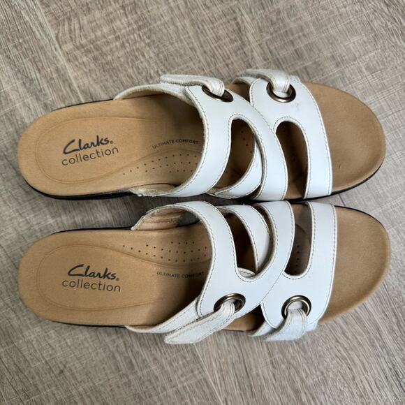CLARKS COLLECTION Women’s White Merliah 2 Cove Slide Sandals - Picture 3 of 9